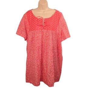 Woman Within Women's Orange Peach Floral Round Tie Neck Top Plus Size 3X